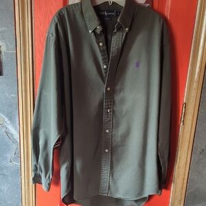 Polo by Ralph Lauren Army Green Button-Down Shirt with Purple Pony